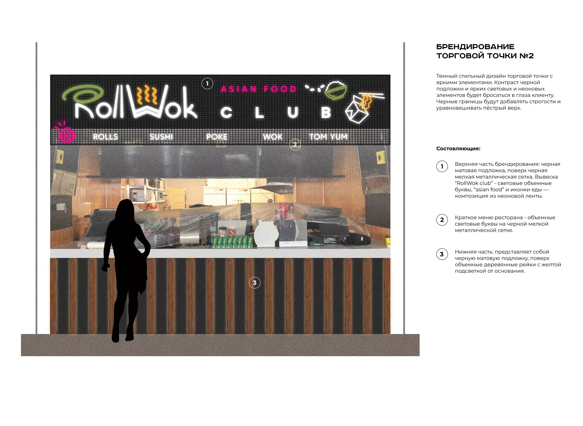 Брендирование торговых точек суши-бара «Roll Wok Club» в Козьмодемьянске