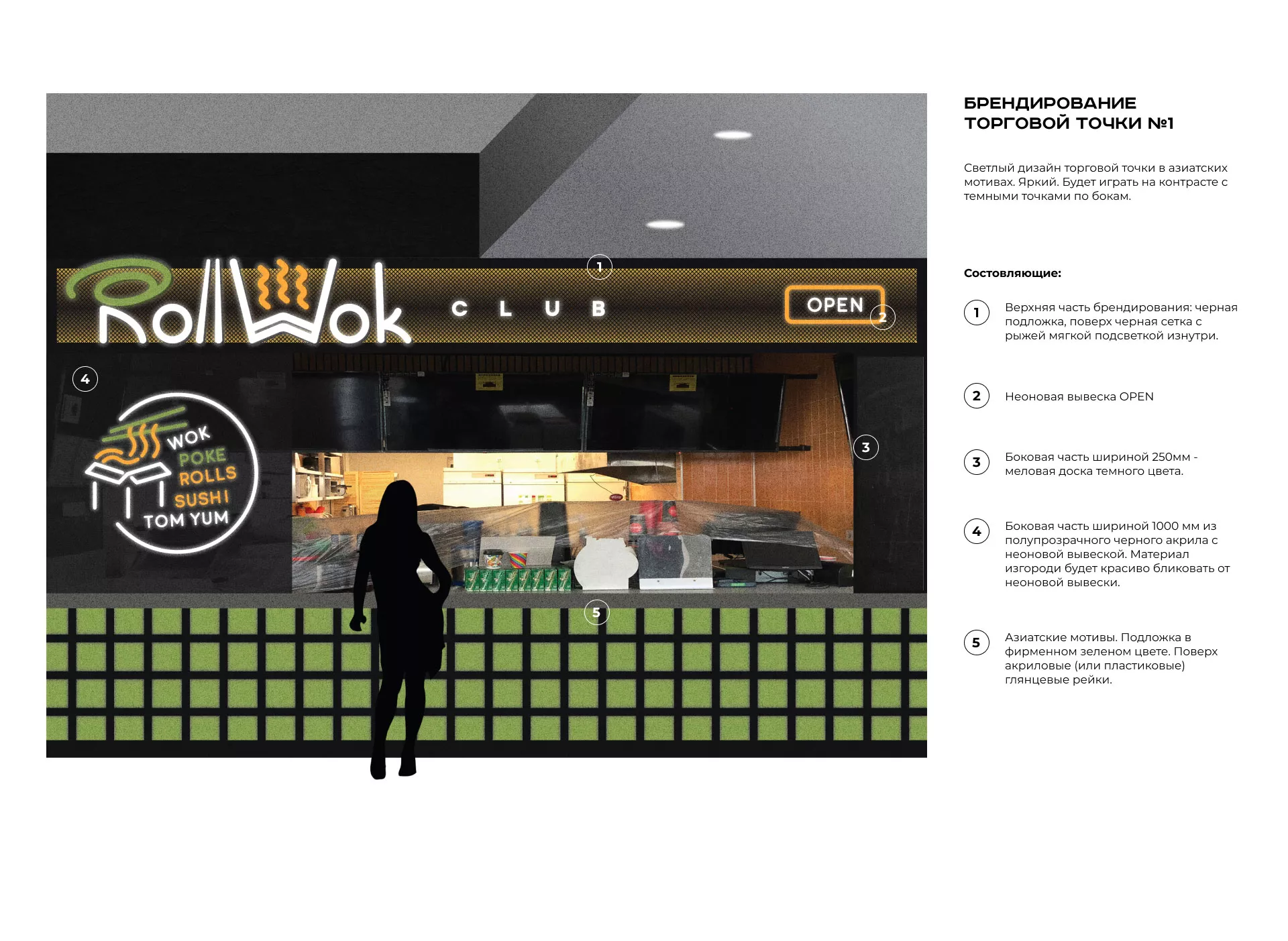 Брендирование торговых точек суши-бара «Roll Wok Club» в Козьмодемьянске